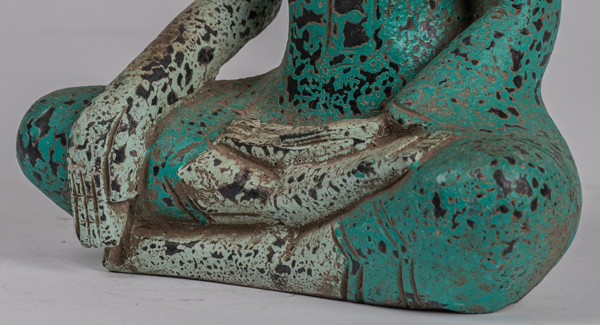 Buddha Statue - Antique Khmer Style SE Asia Seated Wood Enlightenment Buddha Statue - 26cm/10"