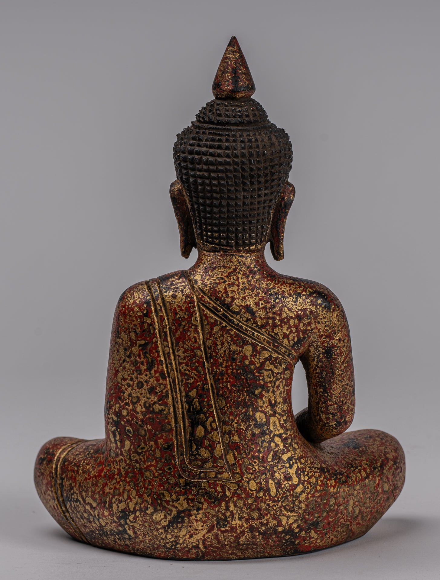 Buddha Sculpture - Antique Khmer Style Wood Seated Buddha Statue Dhyana Meditation Mudra - 21cm/8"