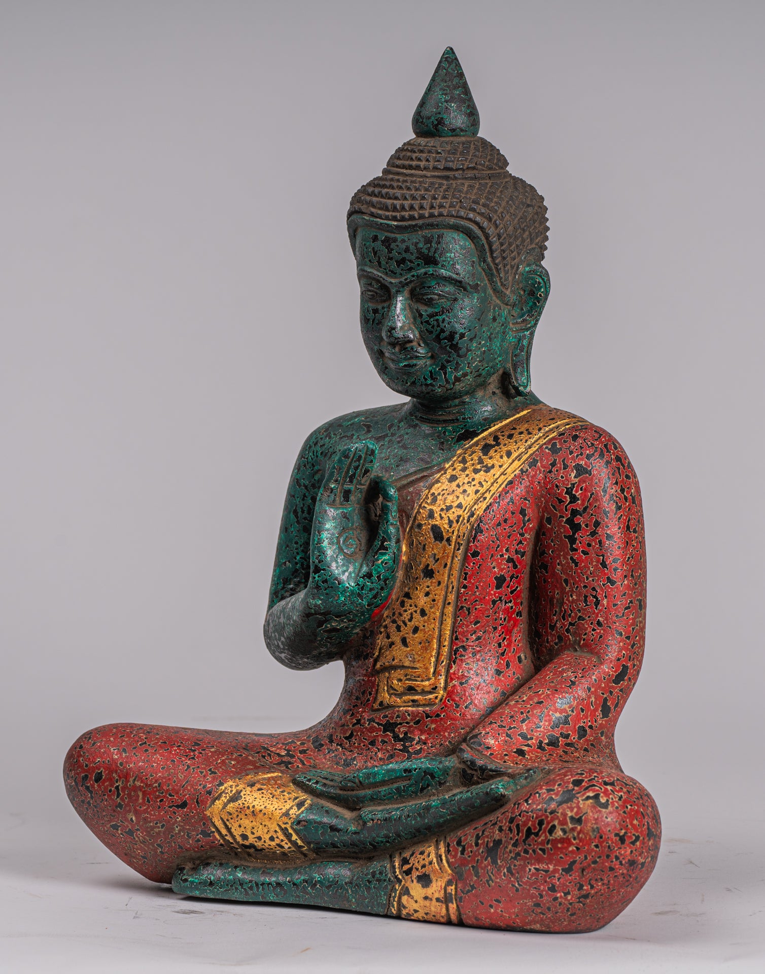 Statue di Buddha - Antique Khmer in stile Cambogia Statue Buddha seduta Insegnamento Mudra - 32 cm/13 "