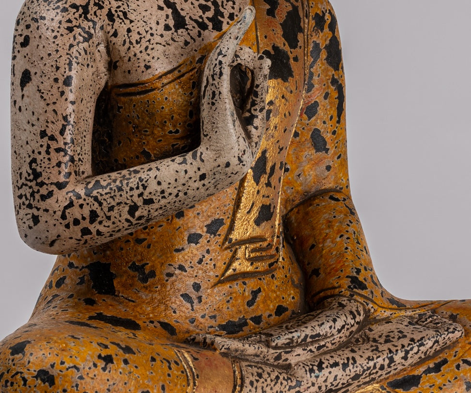 Statue di Buddha - Antique Khmer in stile Cambogia Statue Buddha seduta Insegnamento Mudra - 39 cm/16 "