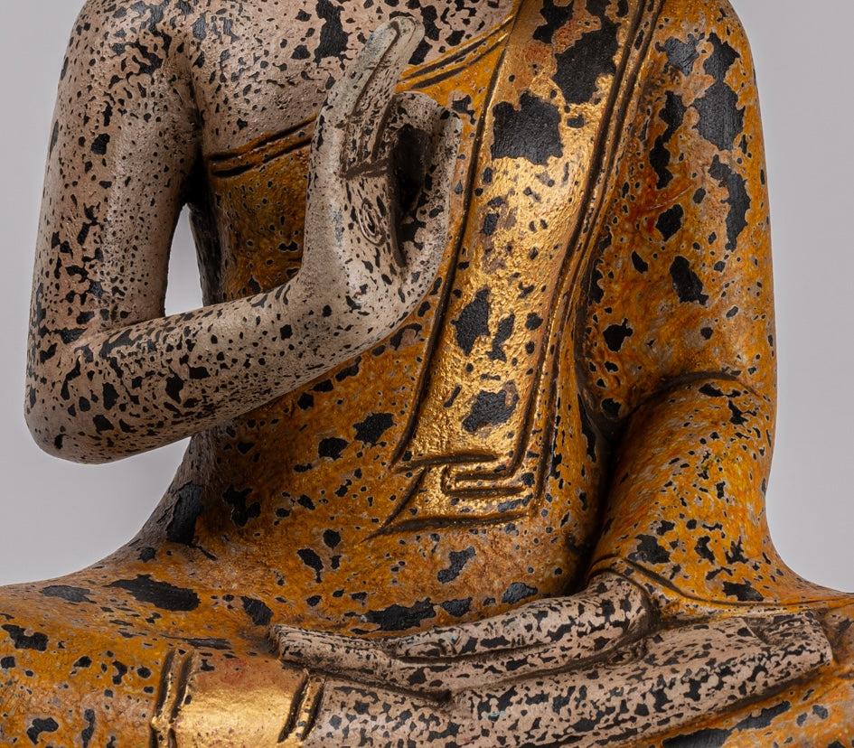 Statue di Buddha - Antique Khmer in stile Cambogia Statue Buddha seduta Insegnamento Mudra - 39 cm/16 "