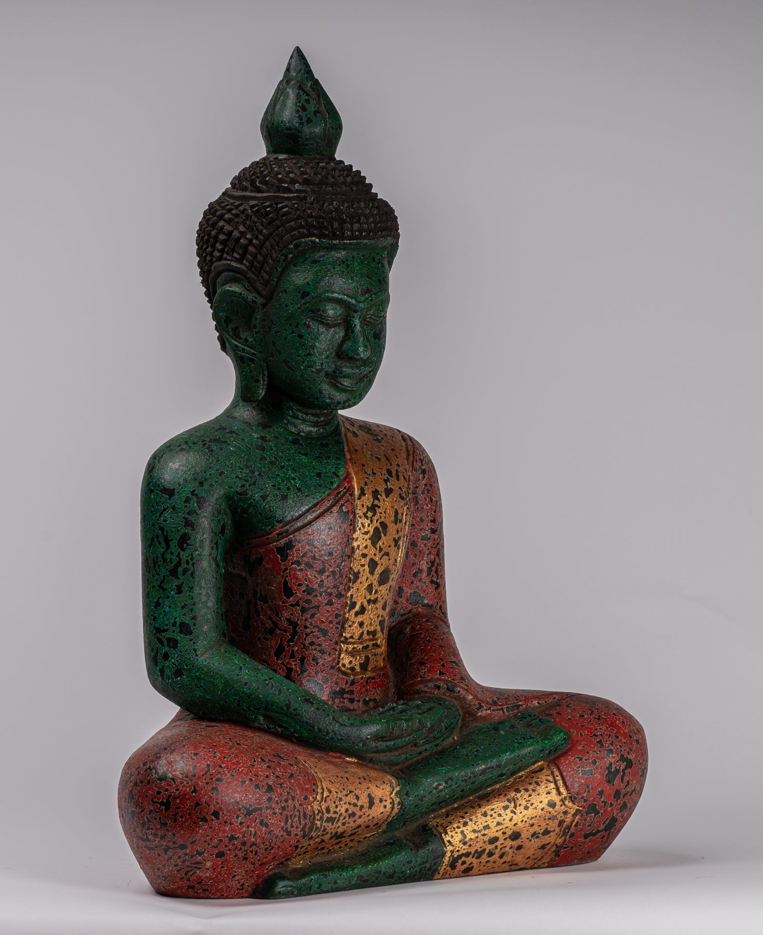Buddha Sculpture - Antique Khmer Style Wood Seated Buddha Statue Dhyana Meditation Mudra - 47cm/19"