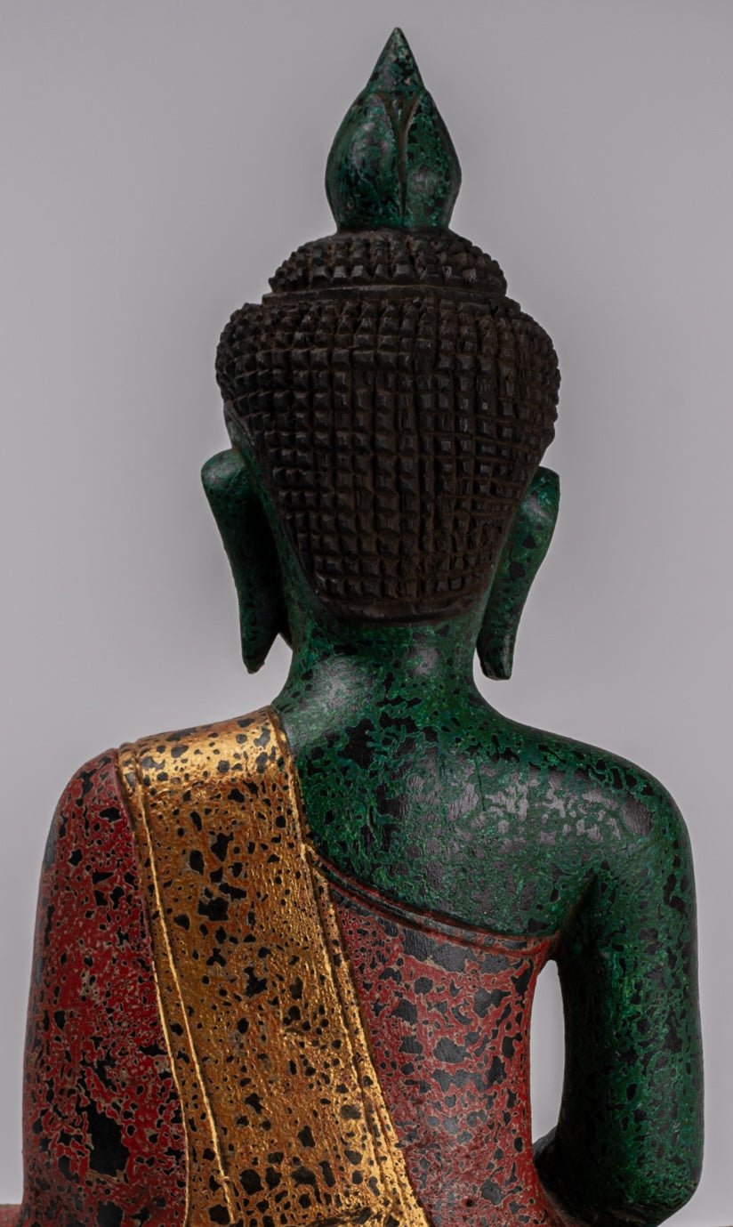 Buddha Sculpture - Antique Khmer Style Wood Seated Buddha Statue Dhyana Meditation Mudra - 47cm/19"