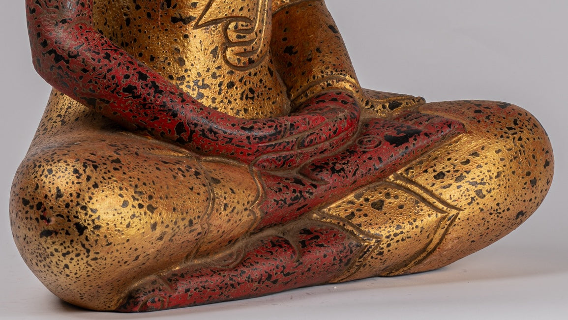 Buddha Sculpture - Antique Khmer Style Wood Seated Buddha Statue Dhyana Meditation Mudra - 51cm/20"