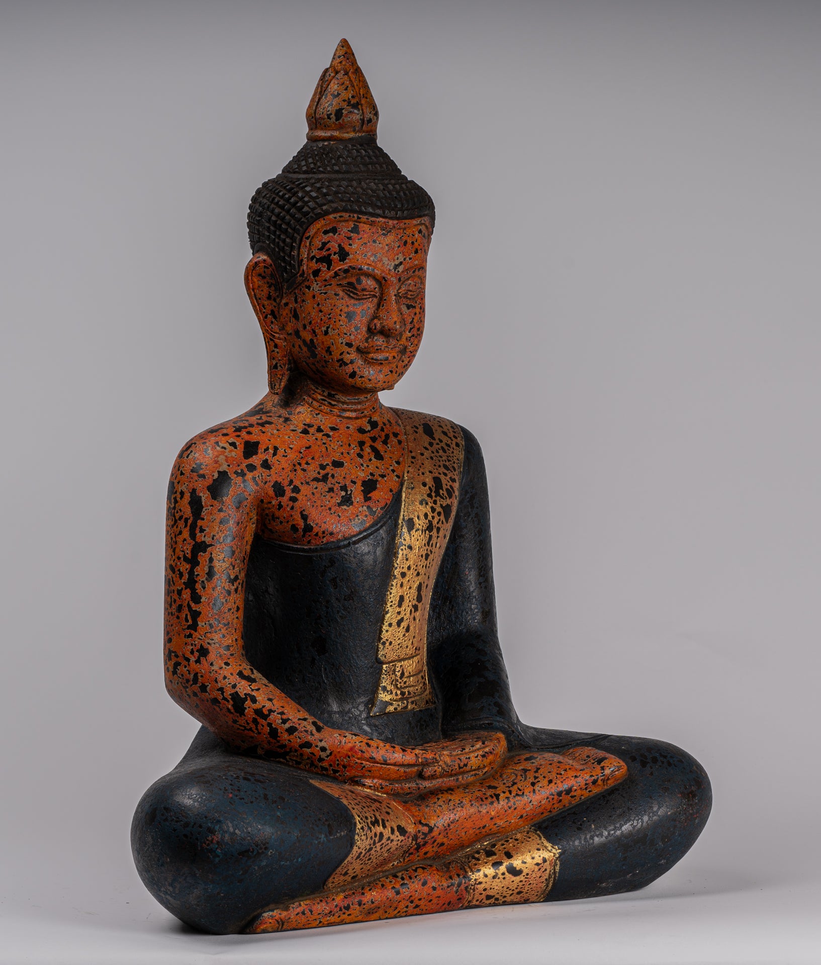 Buddha Sculpture - Antique Khmer Style Wood Seated Buddha Statue Dhyana Meditation Mudra - 52cm/21"