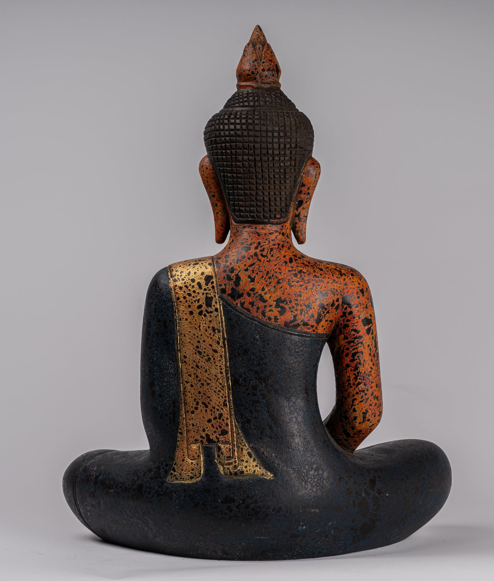 Buddha Sculpture - Antique Khmer Style Wood Seated Buddha Statue Dhyana Meditation Mudra - 52cm/21"