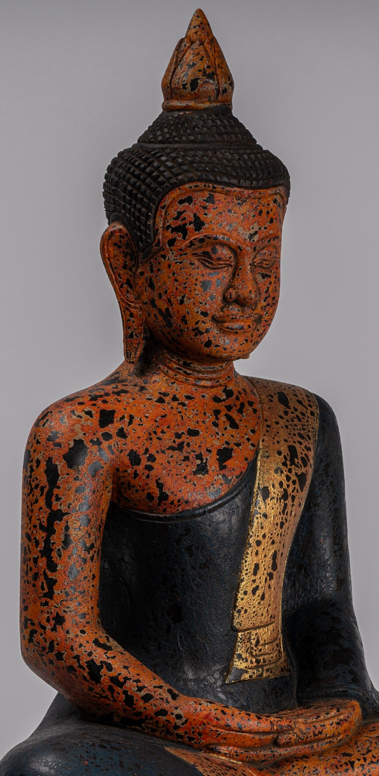 Buddha Sculpture - Antique Khmer Style Wood Seated Buddha Statue Dhyana Meditation Mudra - 52cm/21"