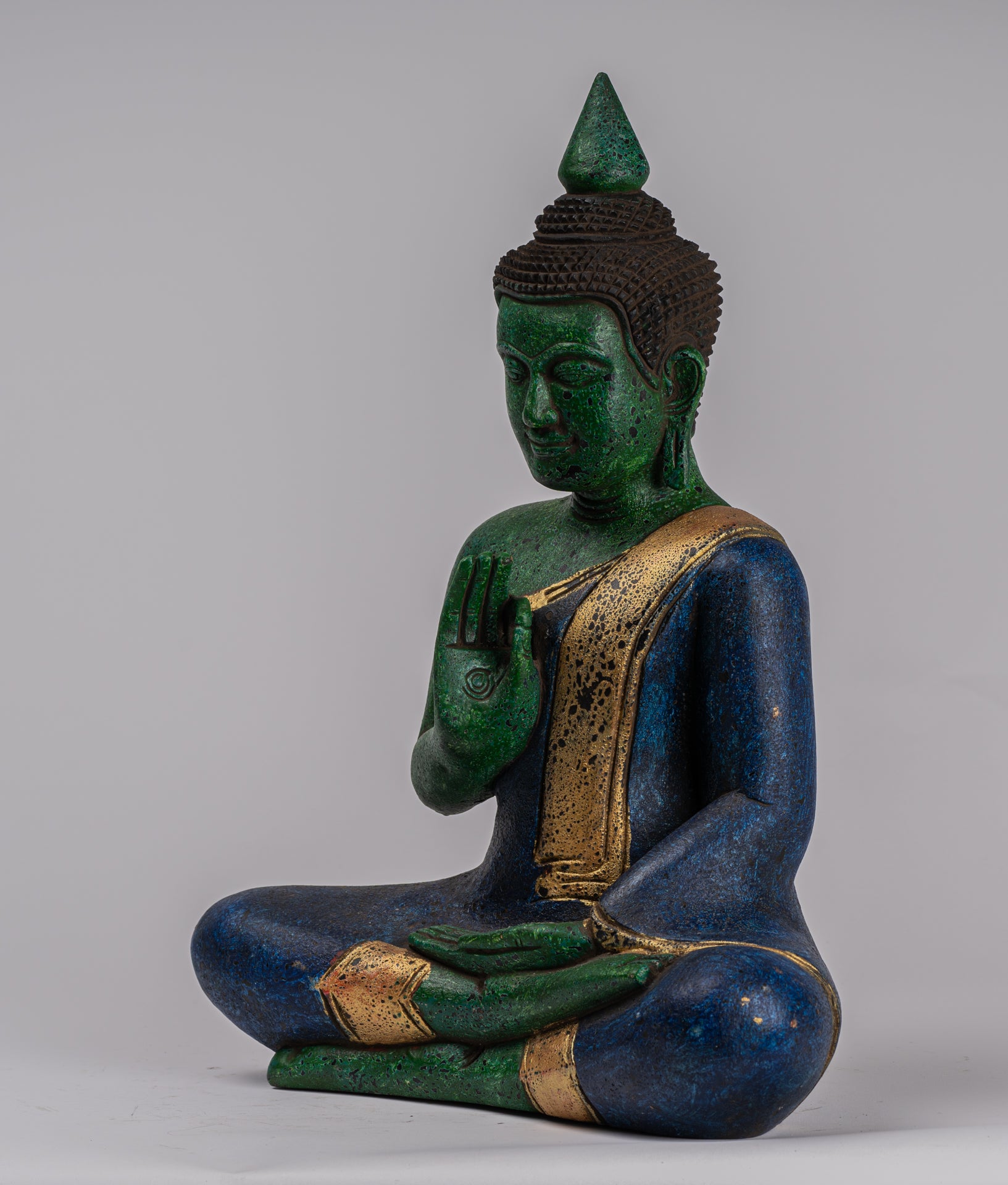 Statue di Buddha - Antique Khmer in stile Cambogia Statue Buddha seduta Insegnamento Mudra - 39 cm/16 "