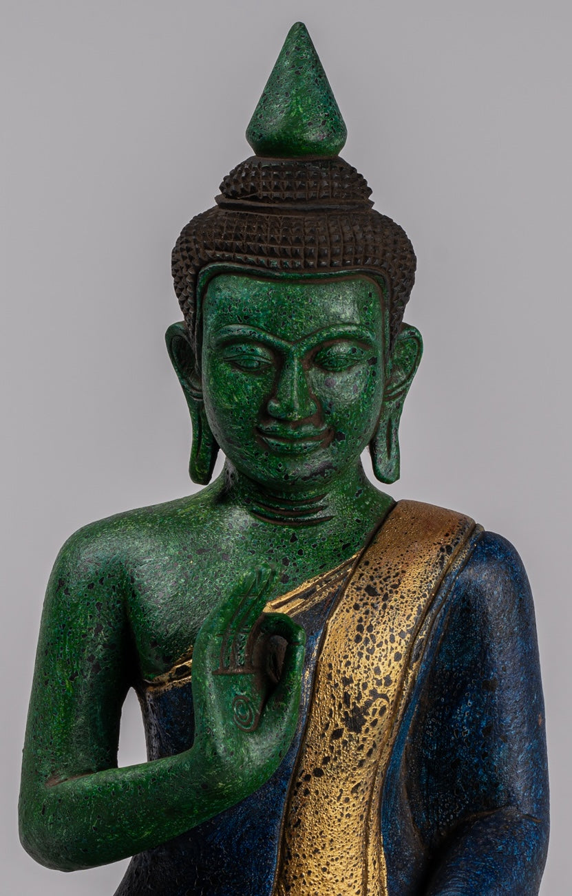Statue di Buddha - Antique Khmer in stile Cambogia Statue Buddha seduta Insegnamento Mudra - 39 cm/16 "