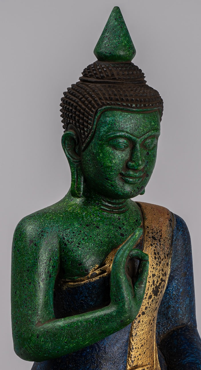 Statue di Buddha - Antique Khmer in stile Cambogia Statue Buddha seduta Insegnamento Mudra - 39 cm/16 "