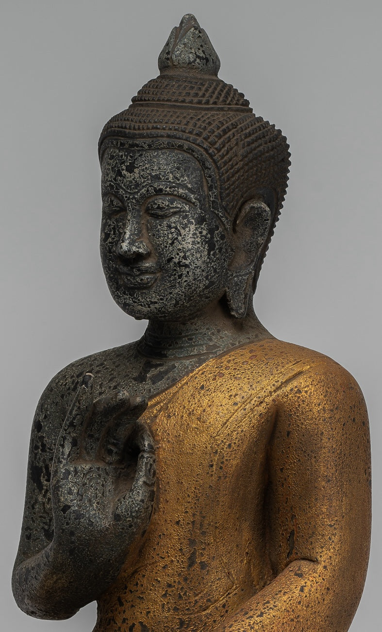 Buddha Statue - Antique Khmer Style Cambodia Seated Wood Buddha Statue Teaching Mudra - 44cm/18"