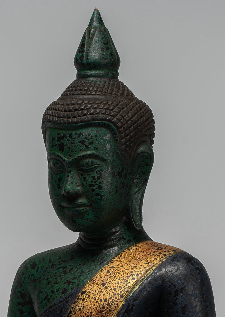 Buddha Sculpture - Antique Khmer in stile Khmer Legno Buddha Statua Dhyana Meditazione Mudra - 54 cm/22 "