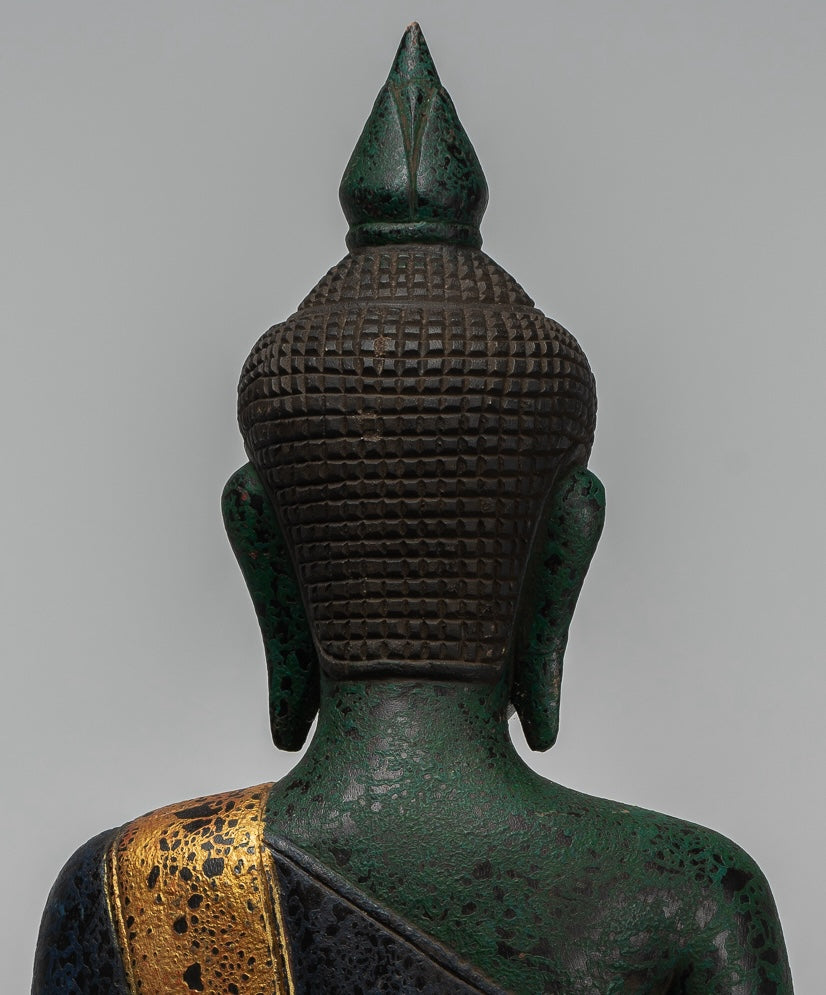 Buddha Sculpture - Antique Khmer in stile Khmer Legno Buddha Statua Dhyana Meditazione Mudra - 54 cm/22 "