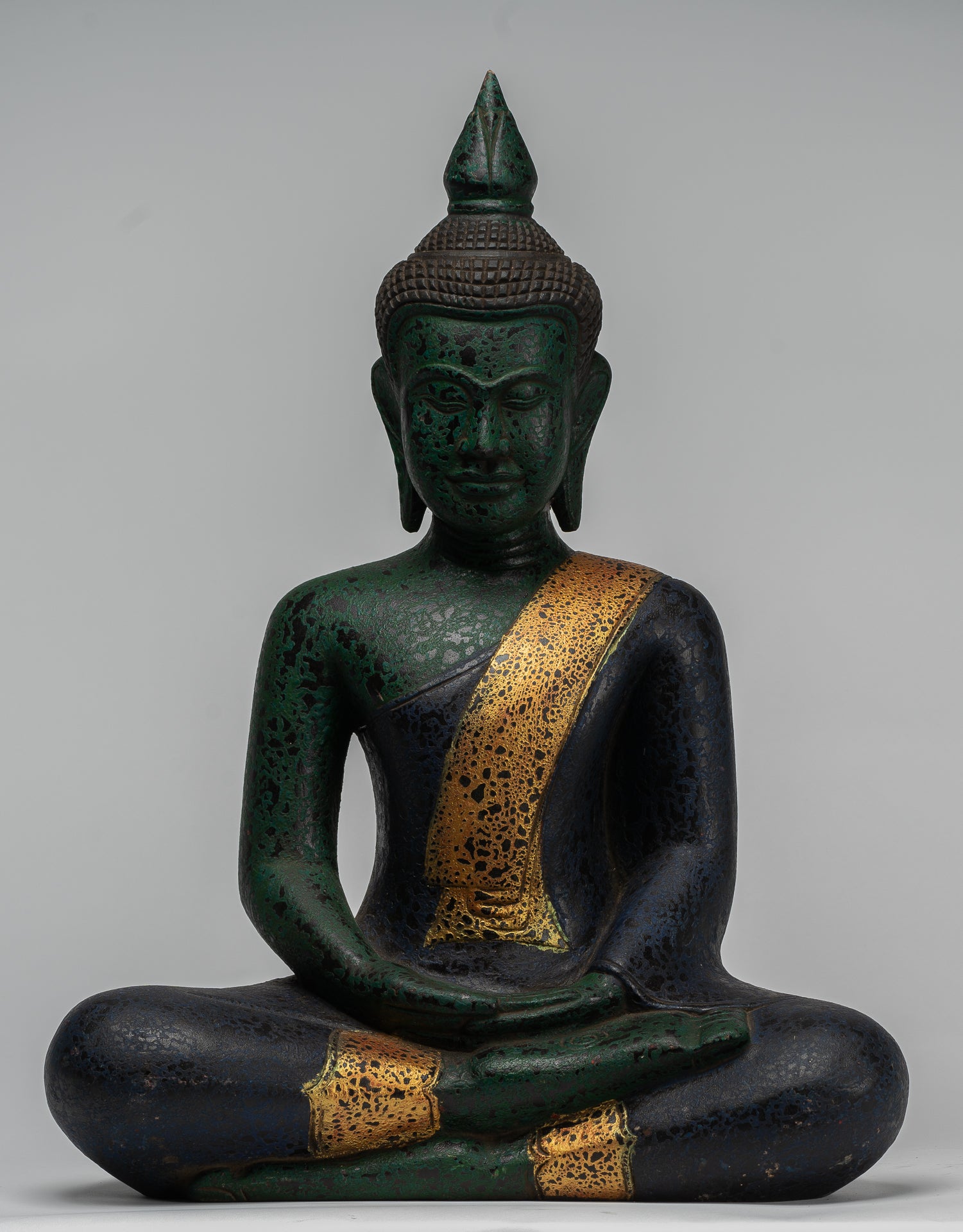 Buddha Sculpture - Antique Khmer in stile Khmer Legno Buddha Statua Dhyana Meditazione Mudra - 54 cm/22 "