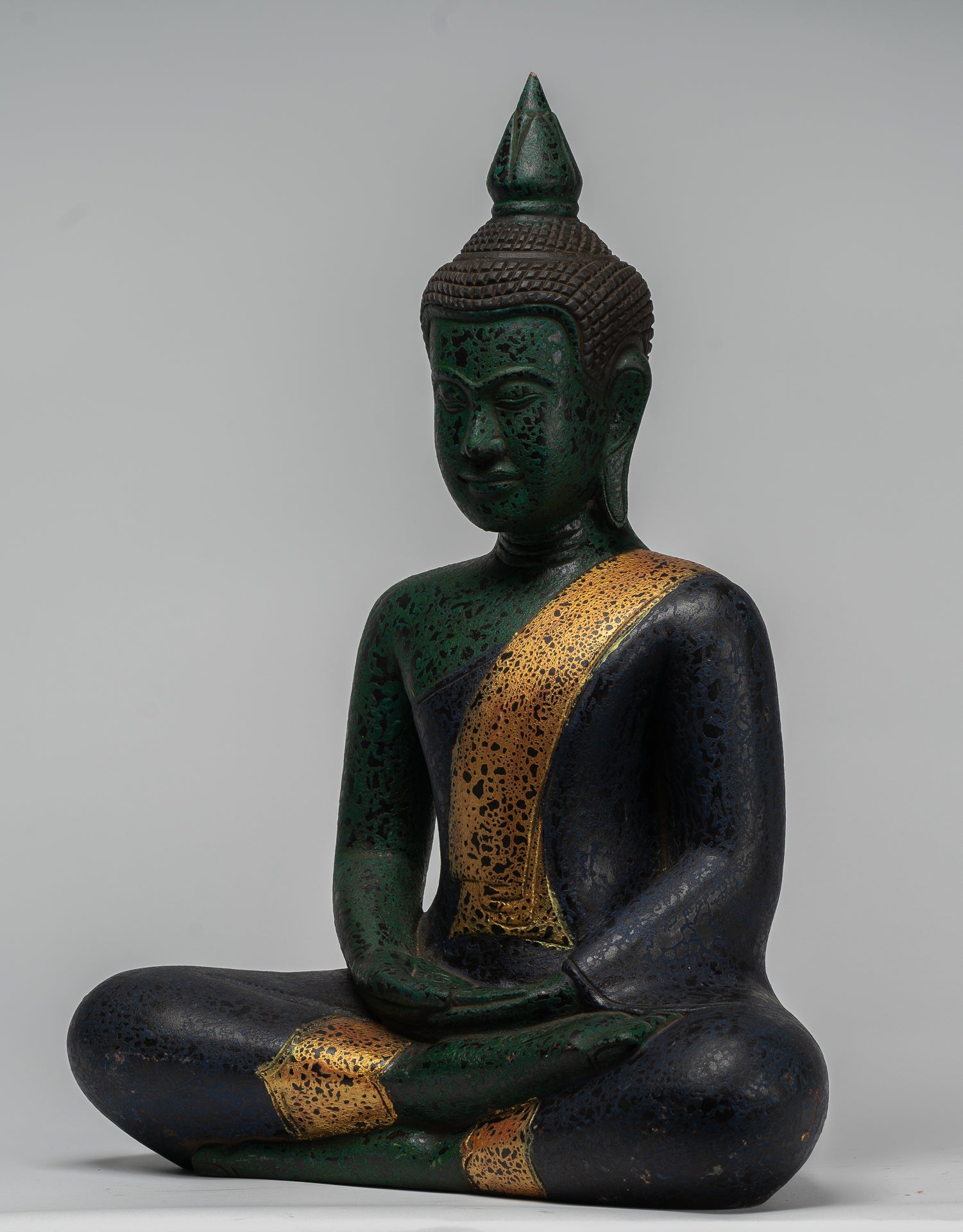 Buddha Sculpture - Antique Khmer in stile Khmer Legno Buddha Statua Dhyana Meditazione Mudra - 54 cm/22 "
