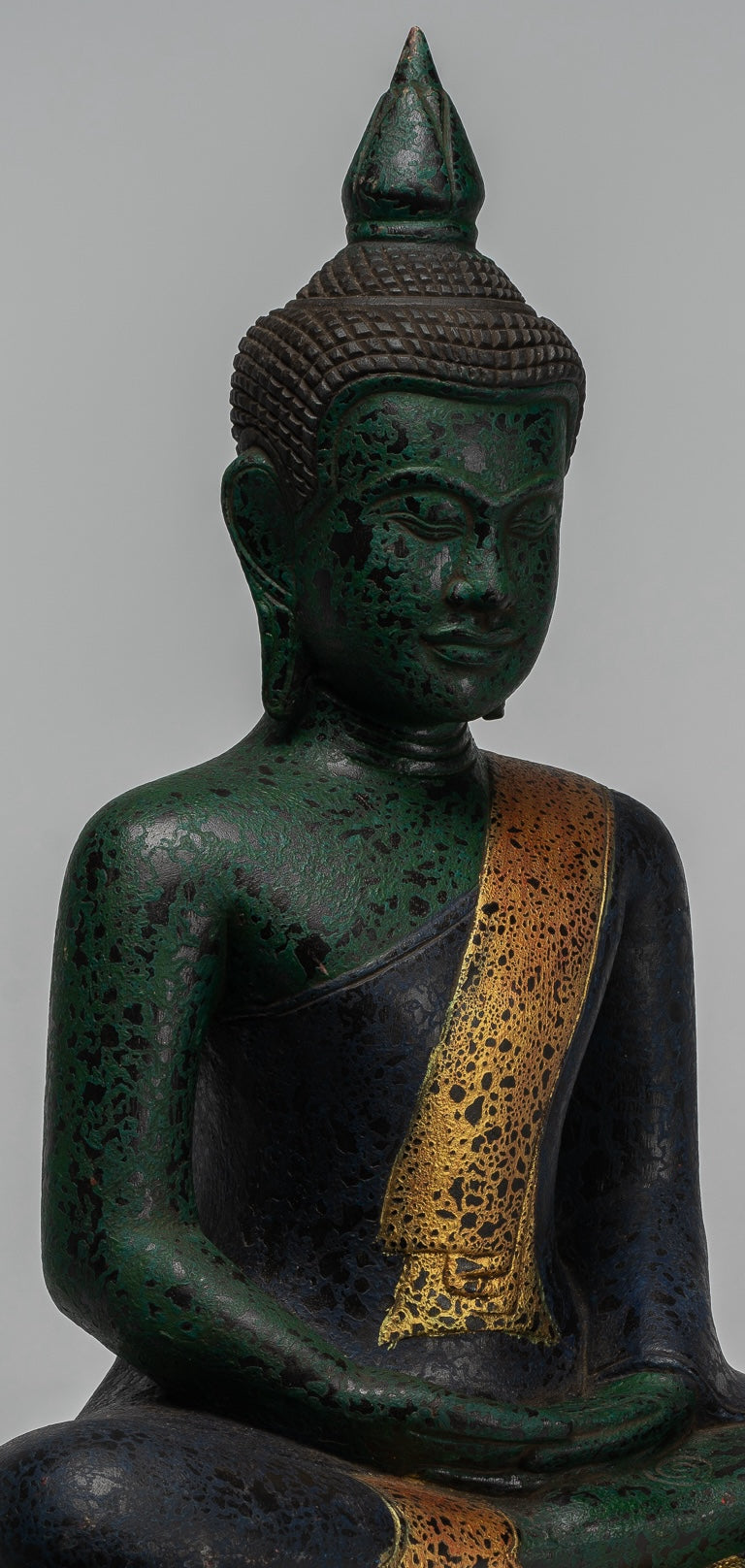 Buddha Sculpture - Antique Khmer in stile Khmer Legno Buddha Statua Dhyana Meditazione Mudra - 54 cm/22 "