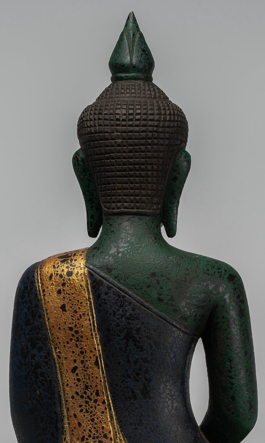 Buddha Sculpture - Antique Khmer in stile Khmer Legno Buddha Statua Dhyana Meditazione Mudra - 54 cm/22 "