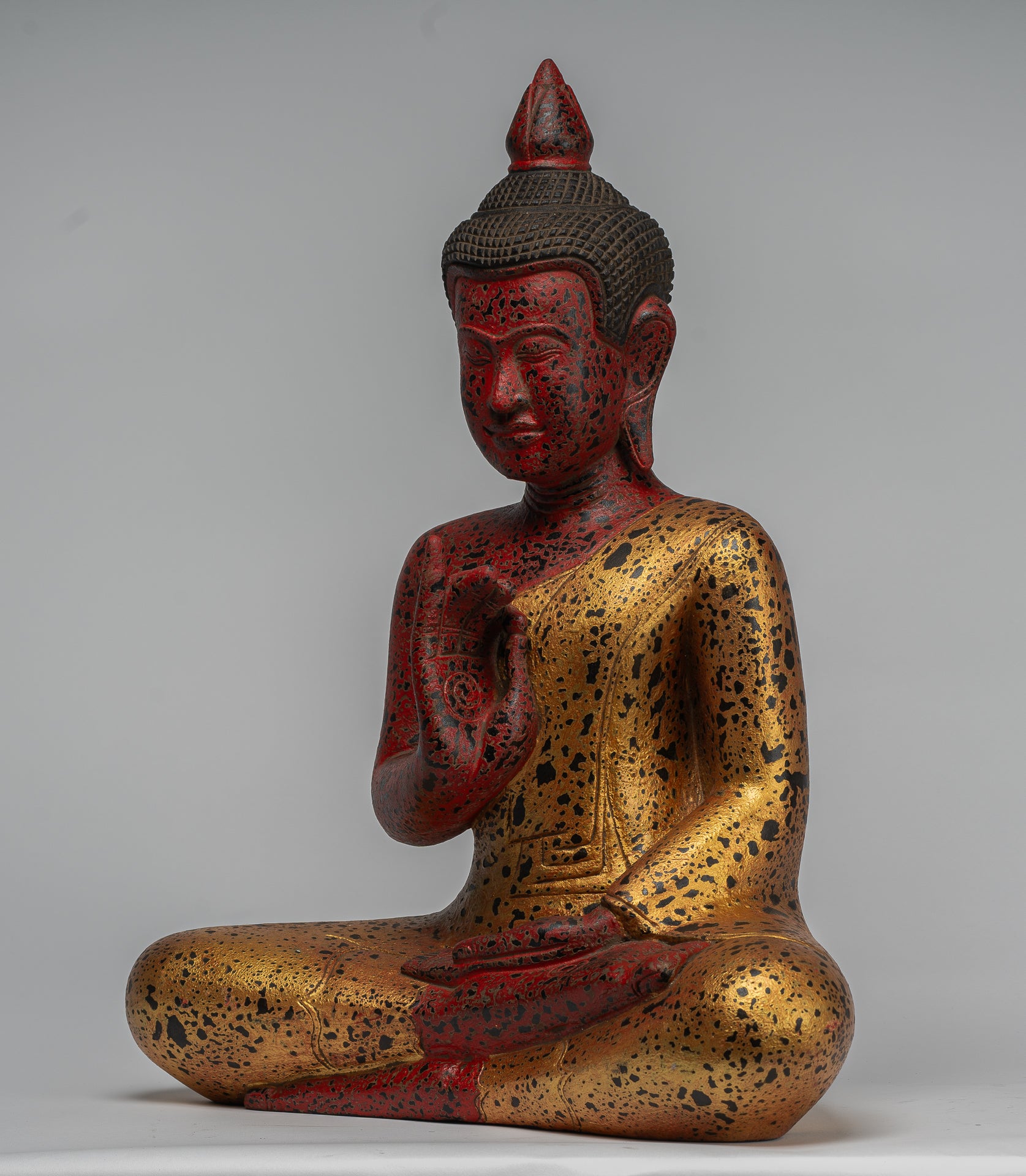 Buddha Statue - Antique Khmer Style Cambodia Seated Wood Buddha Statue Teaching Mudra - 52cm/21"