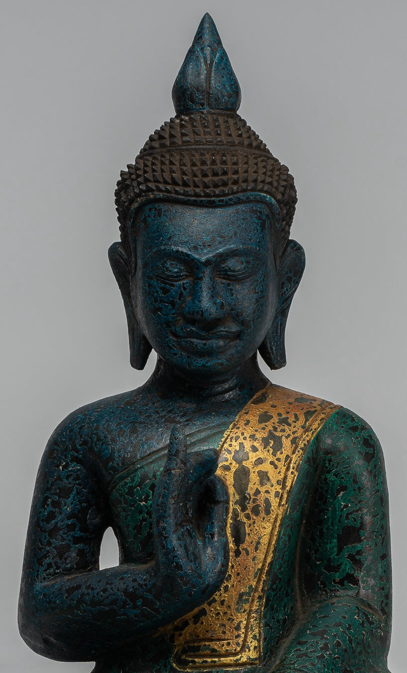 Buddha Statue - Antique Khmer Style Cambodia Seated Wood Buddha Statue Teaching Mudra - 47cm/19"