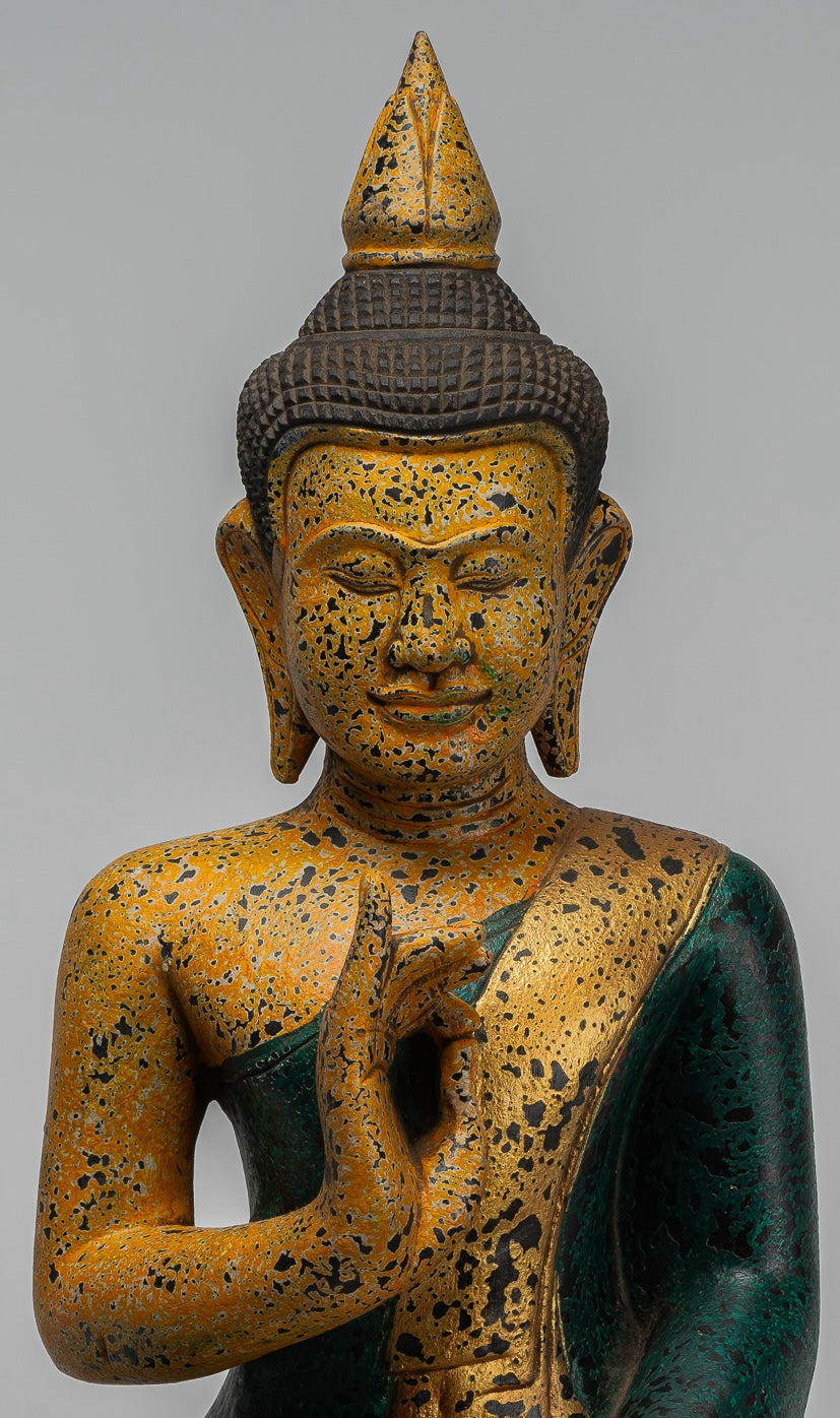 Buddha Statue - Antique Khmer Style Cambodia Seated Wood Buddha Statue Teaching Mudra - 54cm/22"