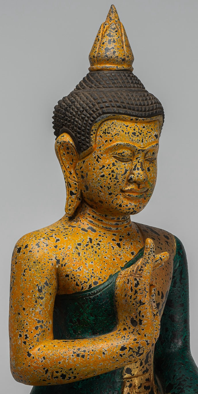 Buddha Statue - Antique Khmer Style Cambodia Seated Wood Buddha Statue Teaching Mudra - 54cm/22"