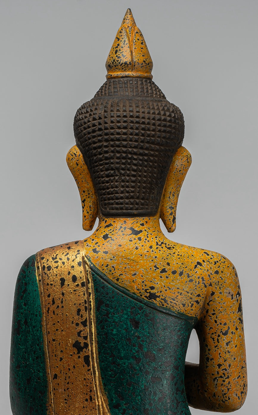 Buddha Statue - Antique Khmer Style Cambodia Seated Wood Buddha Statue Teaching Mudra - 54cm/22"