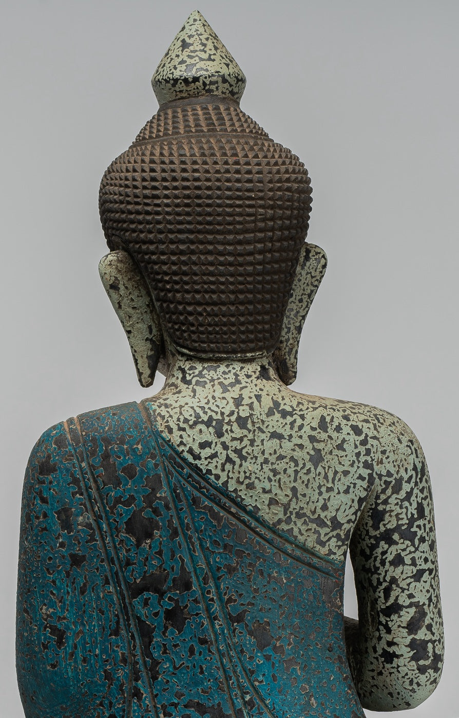 Buddha Statue - Antique Khmer Style Cambodia Seated Wood Buddha Statue Teaching Mudra - 44cm/18"