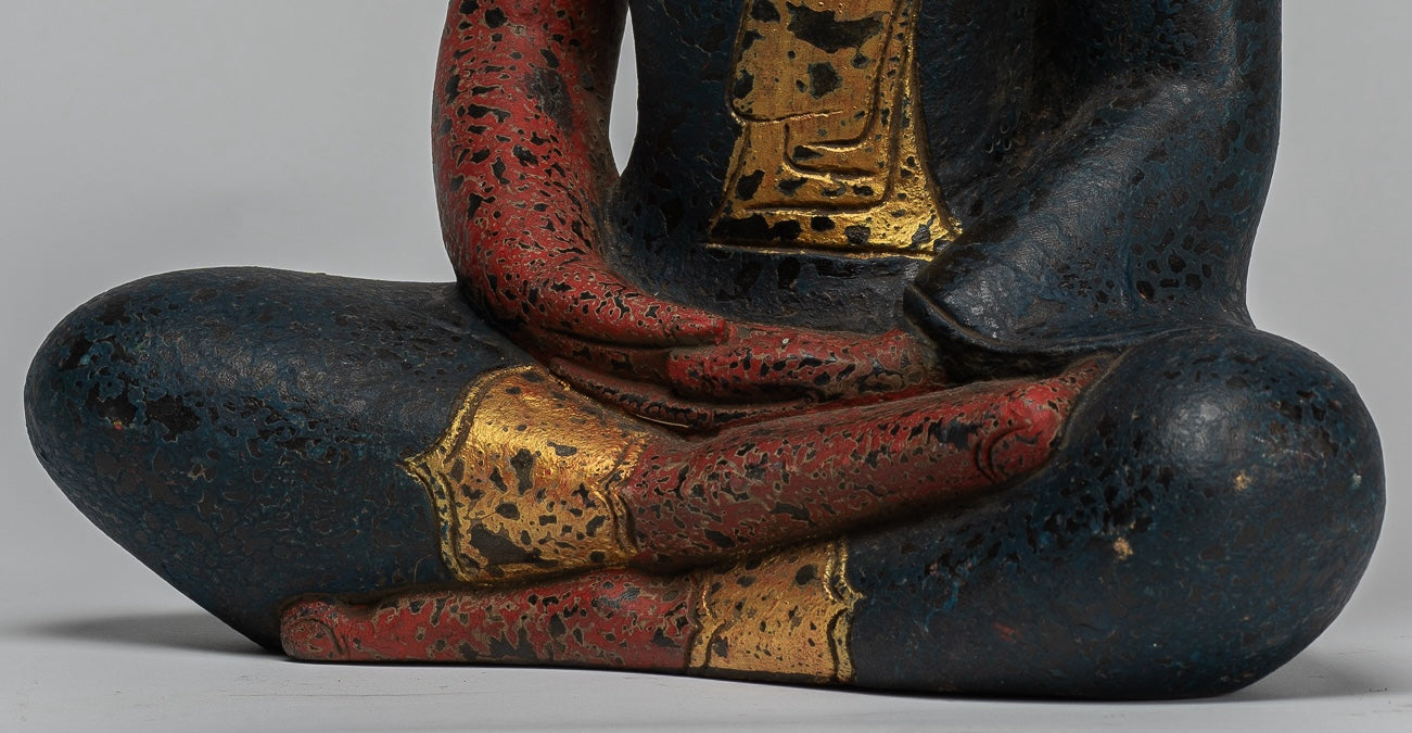 Buddha Sculpture - Antique Khmer in stile Khmer Seduto Buddha Statue Dhyana Meditation Mudra - 40 cm/16 "