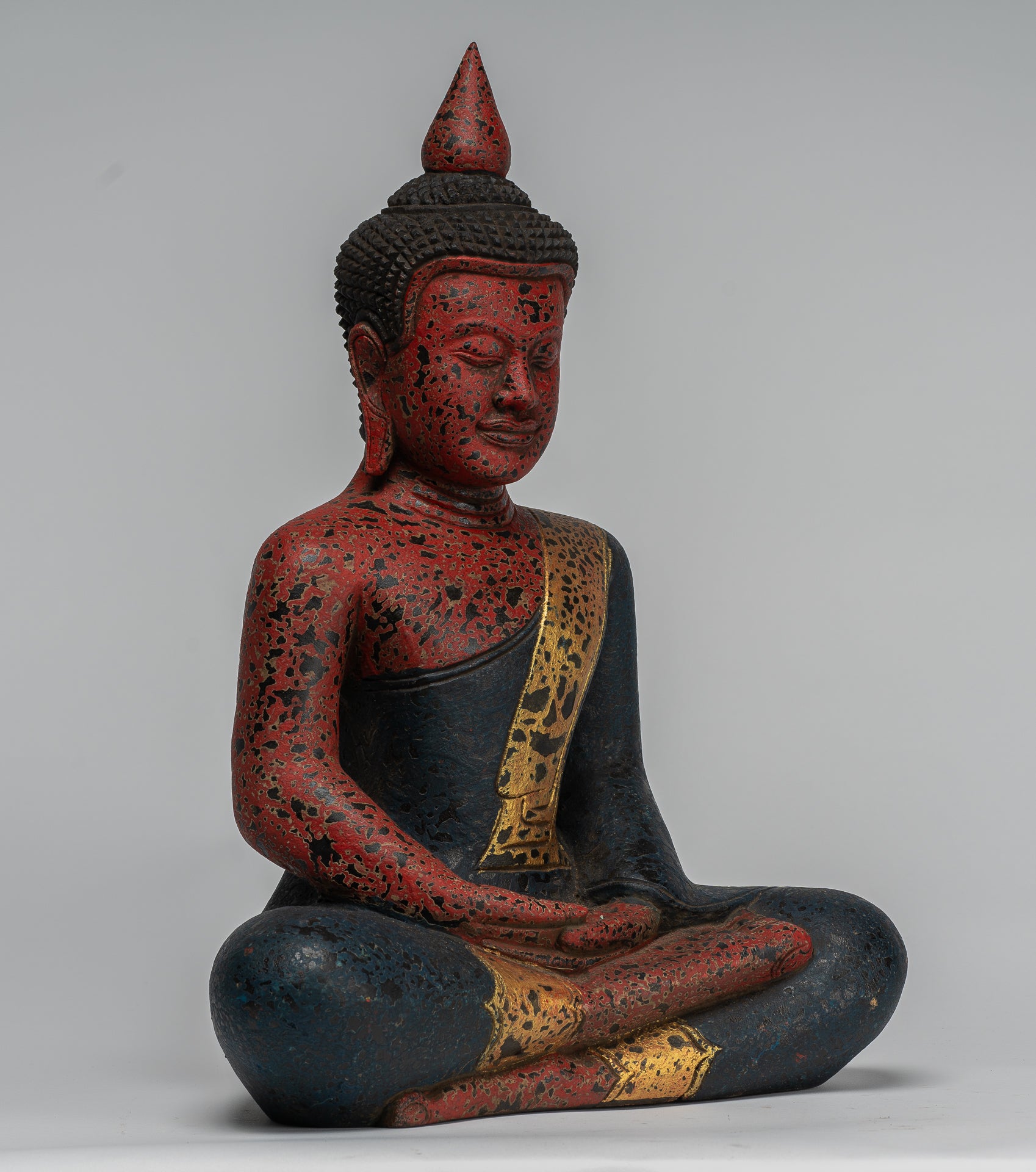 Buddha Sculpture - Antique Khmer in stile Khmer Seduto Buddha Statue Dhyana Meditation Mudra - 40 cm/16 "