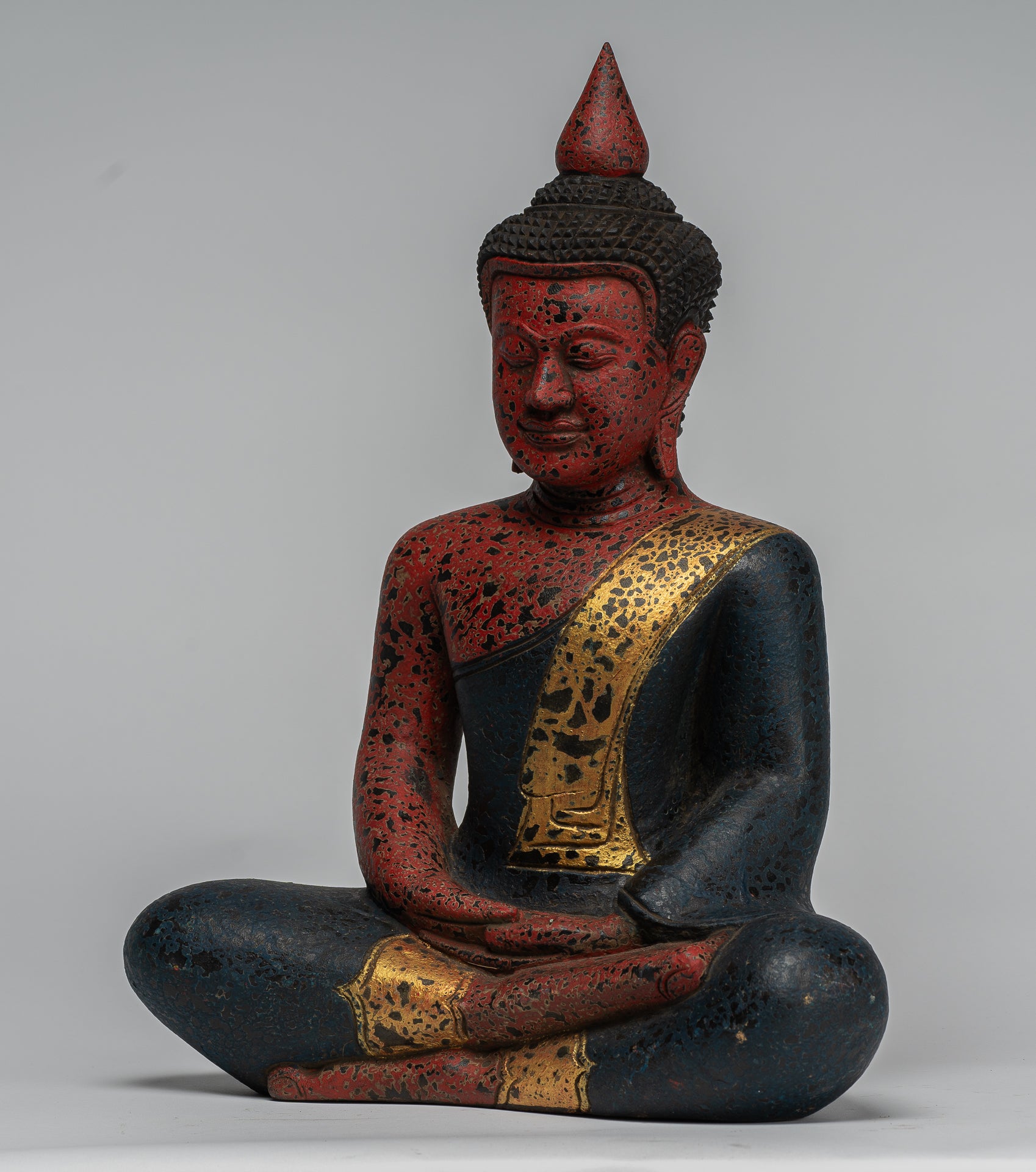 Buddha Sculpture - Antique Khmer in stile Khmer Seduto Buddha Statue Dhyana Meditation Mudra - 40 cm/16 "