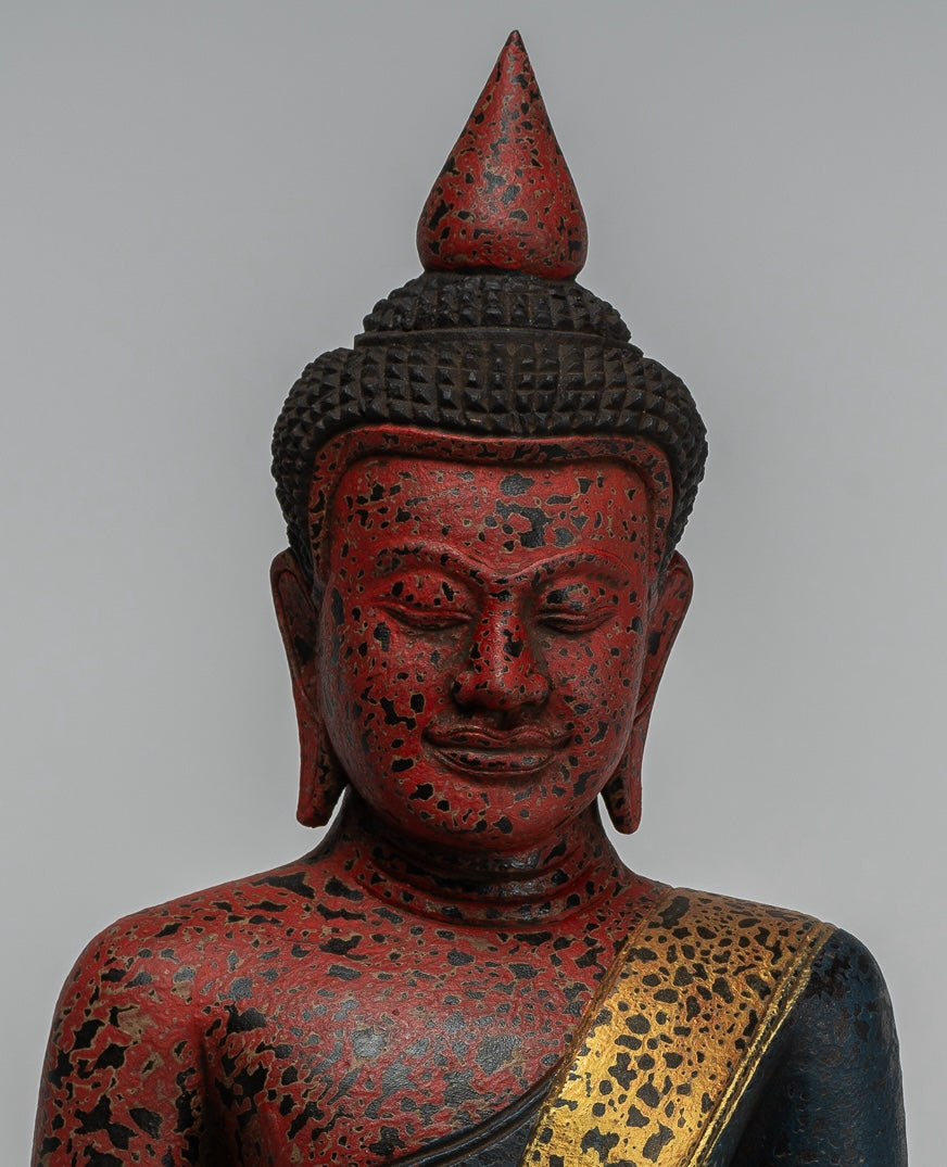 Buddha Sculpture - Antique Khmer in stile Khmer Seduto Buddha Statue Dhyana Meditation Mudra - 40 cm/16 "