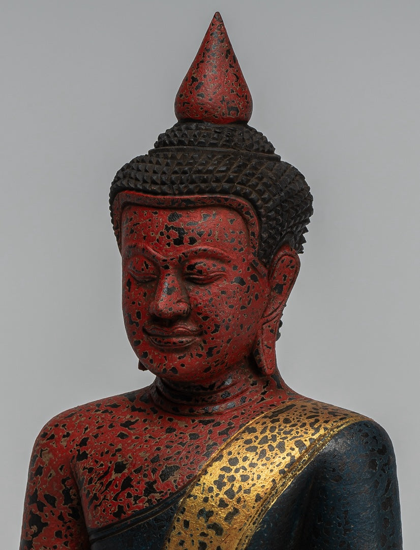 Buddha Sculpture - Antique Khmer in stile Khmer Seduto Buddha Statue Dhyana Meditation Mudra - 40 cm/16 "