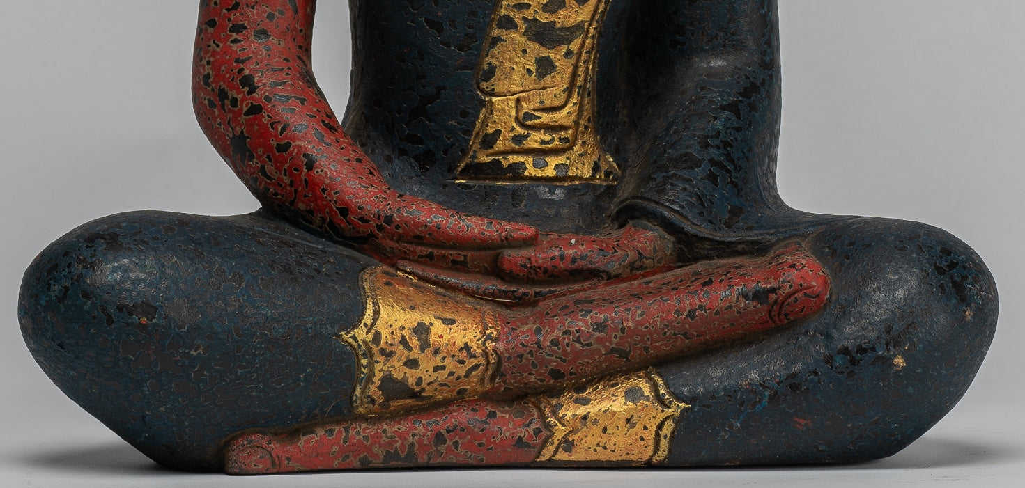 Buddha Sculpture - Antique Khmer in stile Khmer Seduto Buddha Statue Dhyana Meditation Mudra - 40 cm/16 "
