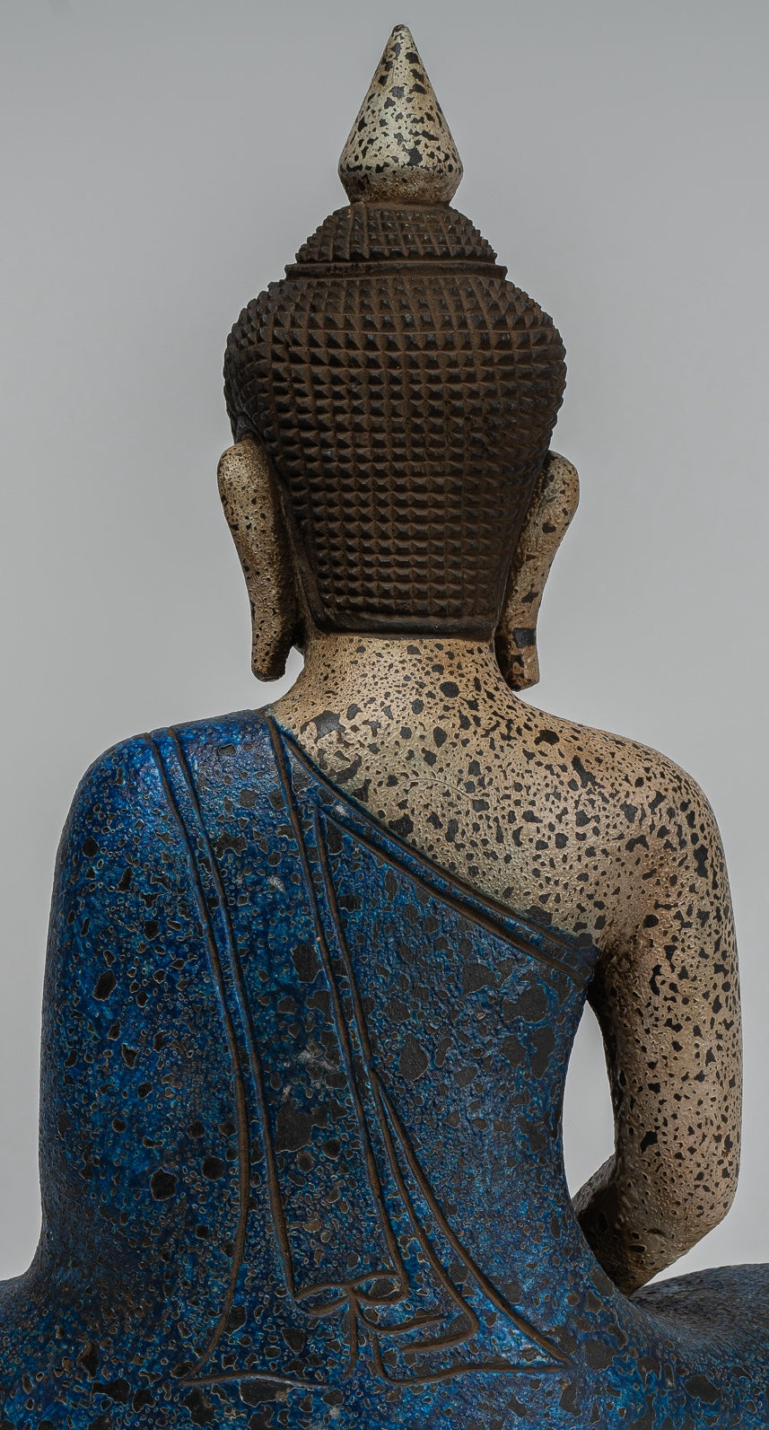 Buddha Sculpture - Antique Khmer Style Wood Seated Buddha Statue Dhyana Meditation Mudra - 33cm/13"