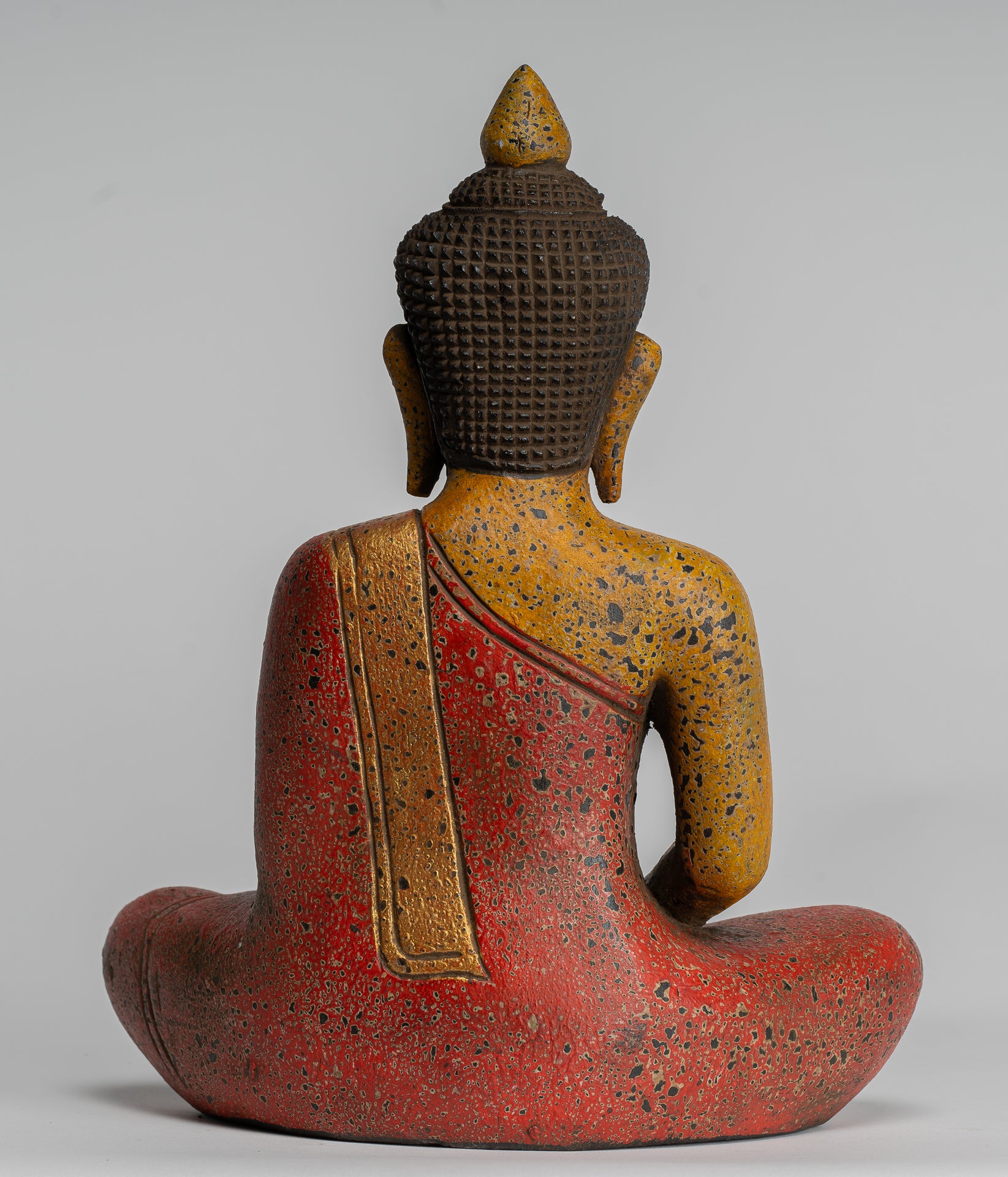 Buddha Sculpture - Antique Khmer Style Wood Seated Buddha Statue Dhyana Meditation Mudra - 27cm/11"