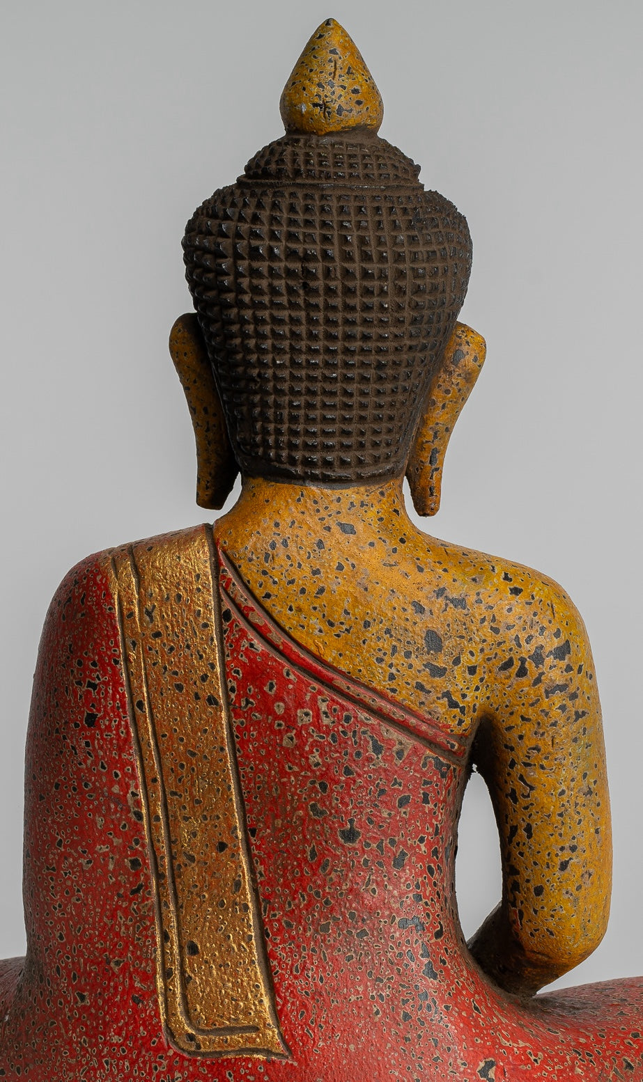 Buddha Sculpture - Antique Khmer Style Wood Seated Buddha Statue Dhyana Meditation Mudra - 27cm/11"