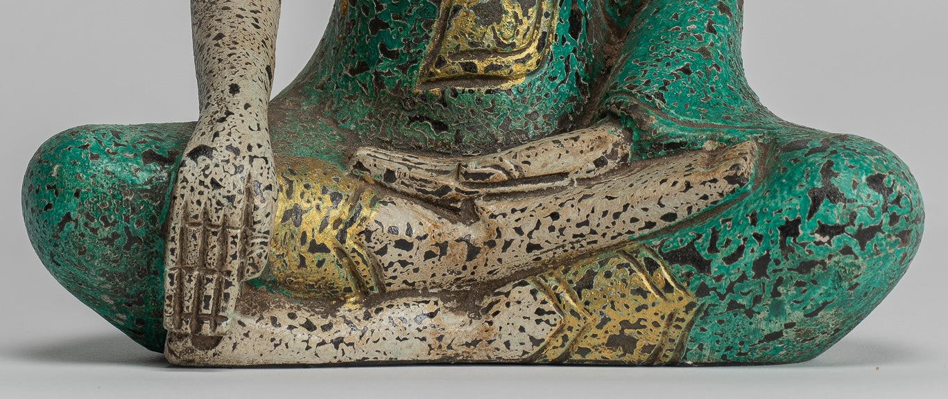 Buddha Statue - Antique Khmer Style SE Asia Seated Wood Enlightenment Buddha Statue - 26cm/10"