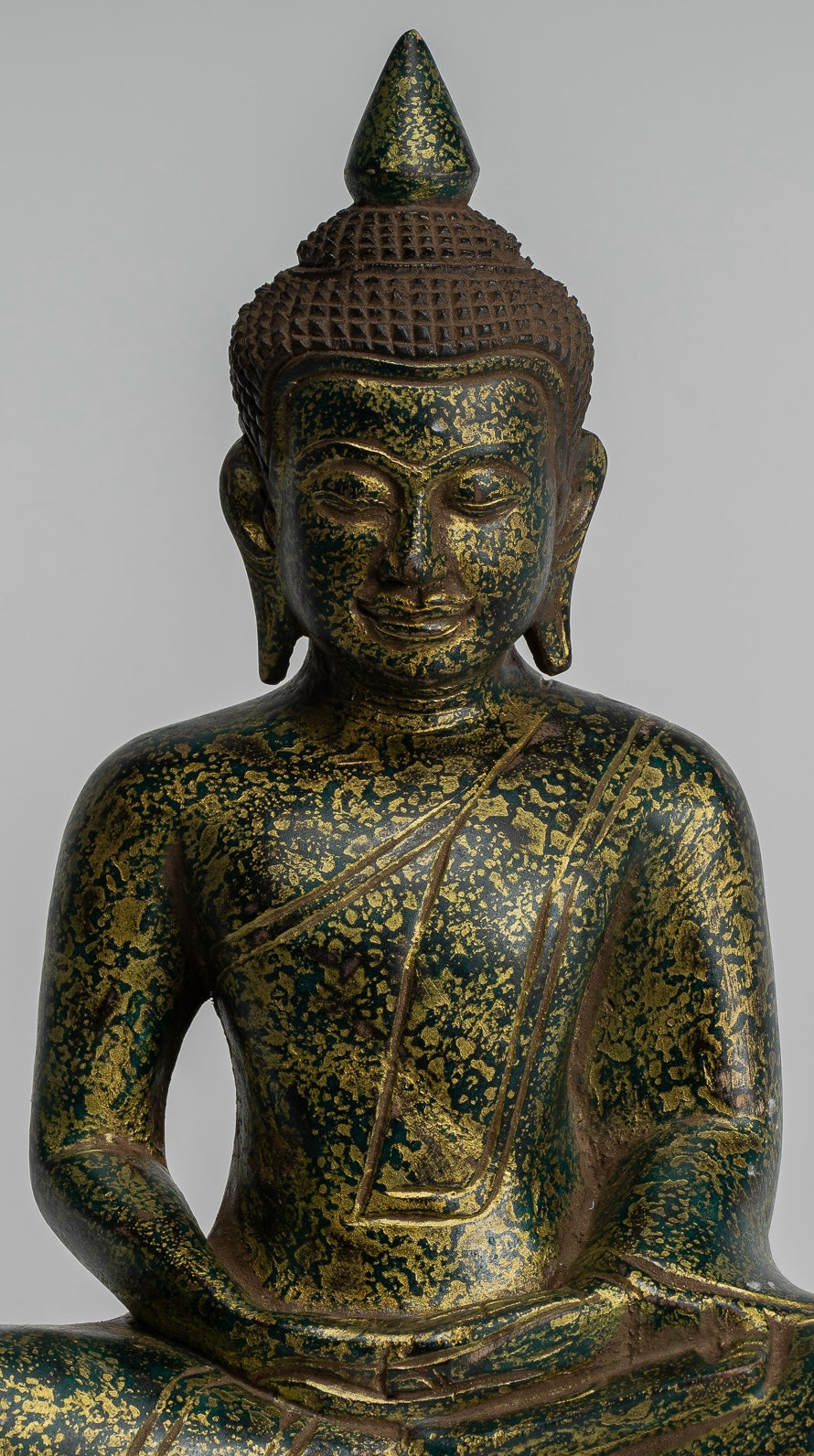 Buddha Sculpture - Antique Khmer Style Wood Seated Buddha Statue Dhyana Meditation Mudra - 28cm/11"