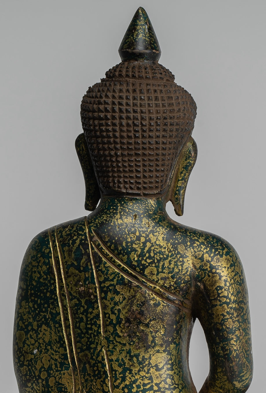 Buddha Sculpture - Antique Khmer Style Wood Seated Buddha Statue Dhyana Meditation Mudra - 28cm/11"