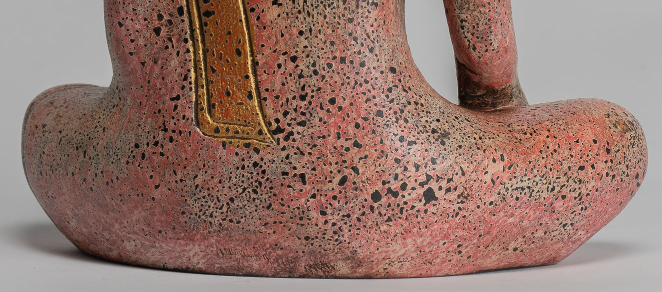 Buddha Statue - Antique Khmer Style SE Asia Seated Wood Enlightenment Buddha Statue - 27cm/11"