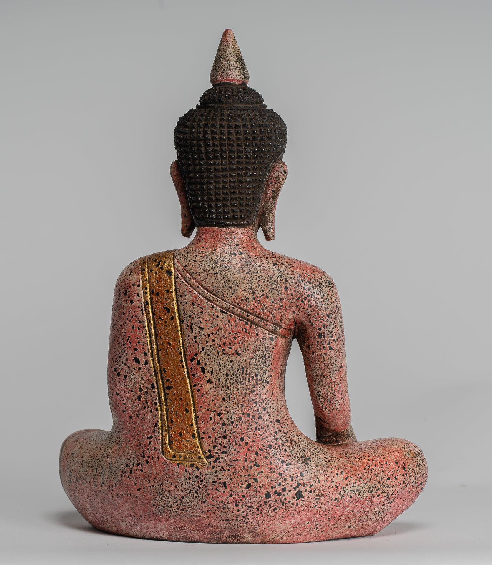 Buddha Statue - Antique Khmer Style SE Asia Seated Wood Enlightenment Buddha Statue - 27cm/11"