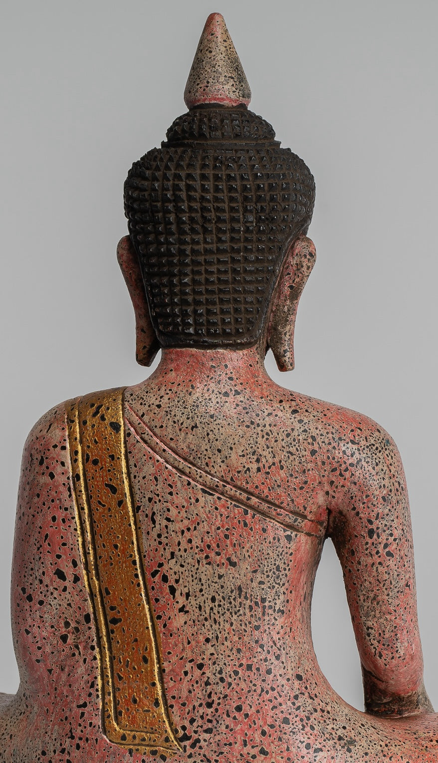 Buddha Statue - Antique Khmer Style SE Asia Seated Wood Enlightenment Buddha Statue - 27cm/11"