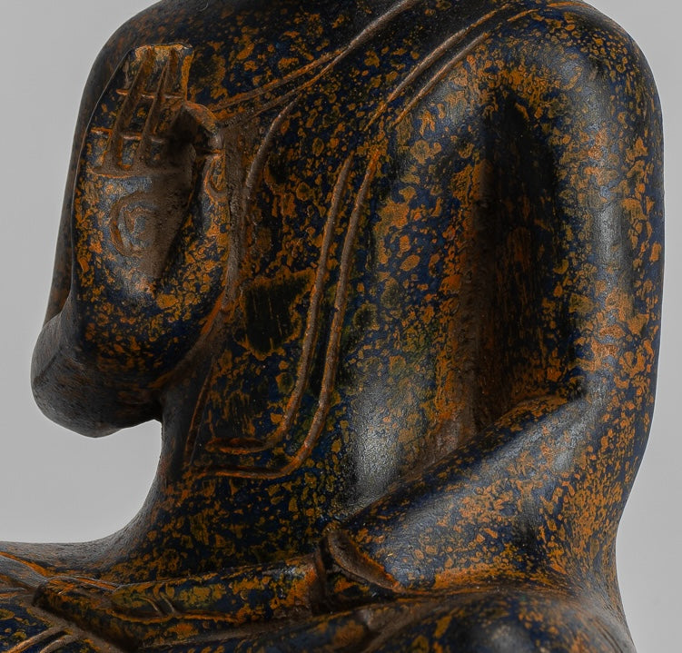 Statue Buddha - Antique Khmer in stile Cambogia Statue Buddha seduta Insegnamento Mudra - 27 cm/11 "
