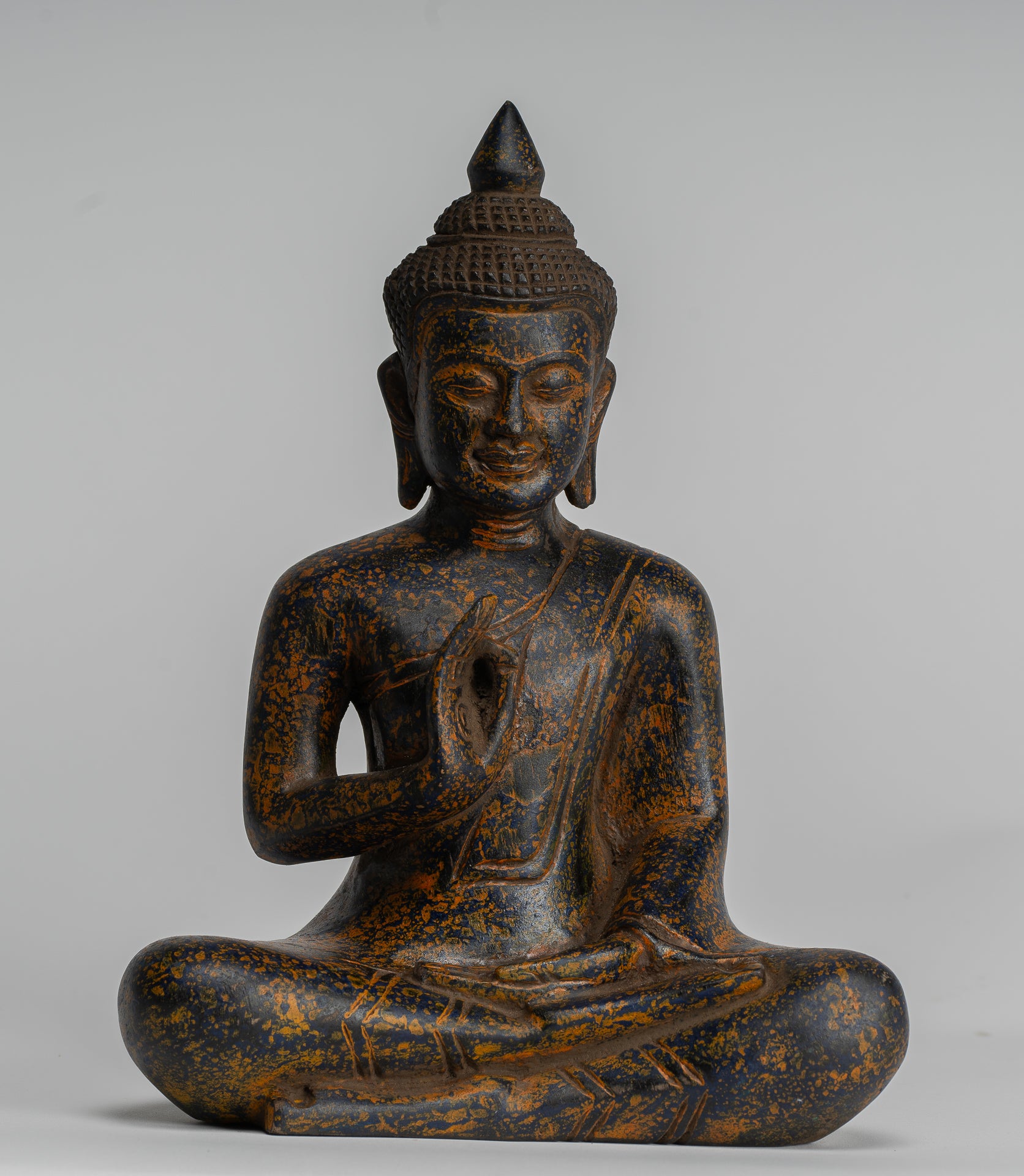 Statue Buddha - Antique Khmer in stile Cambogia Statue Buddha seduta Insegnamento Mudra - 27 cm/11 "