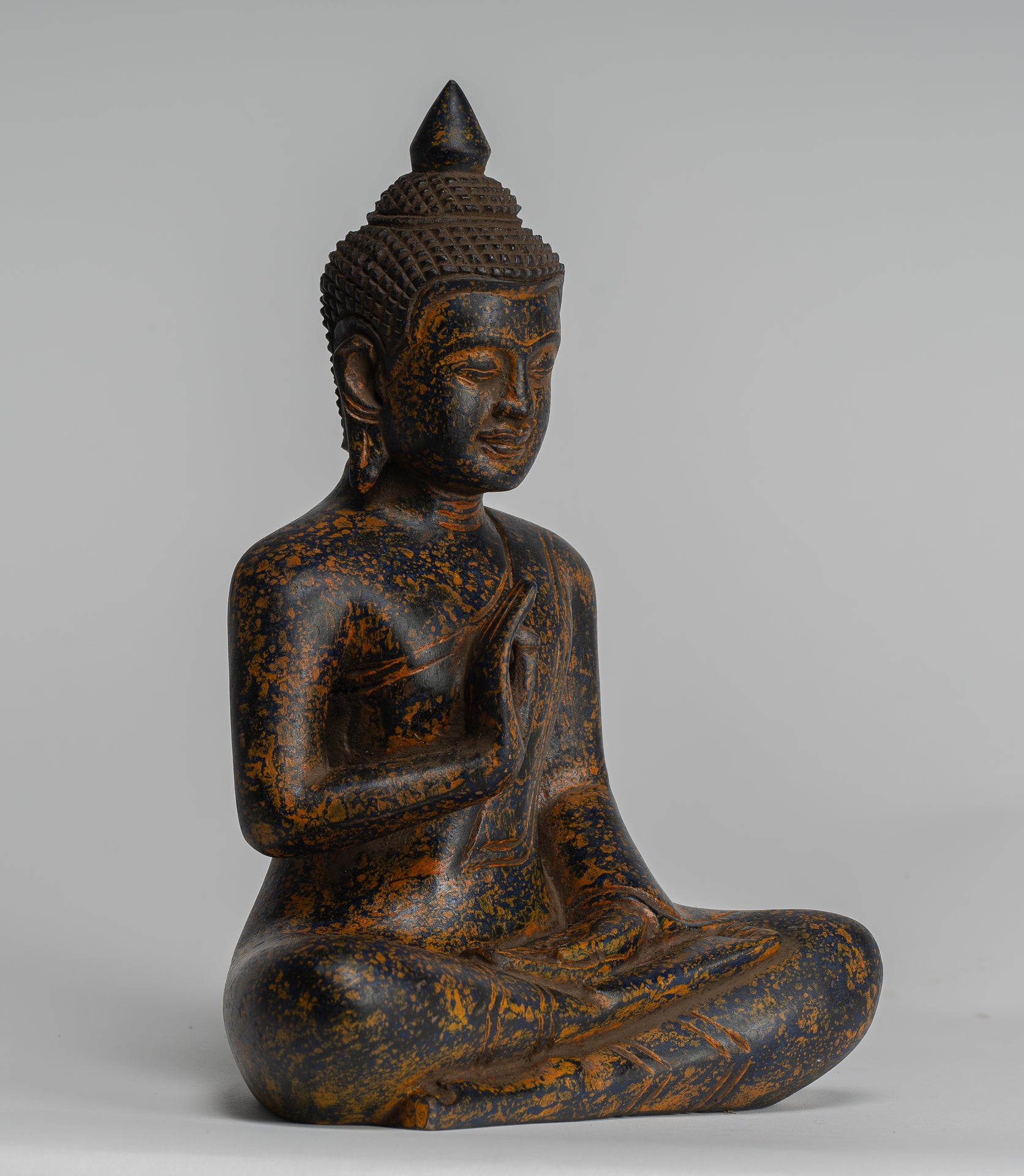 Statue Buddha - Antique Khmer in stile Cambogia Statue Buddha seduta Insegnamento Mudra - 27 cm/11 "
