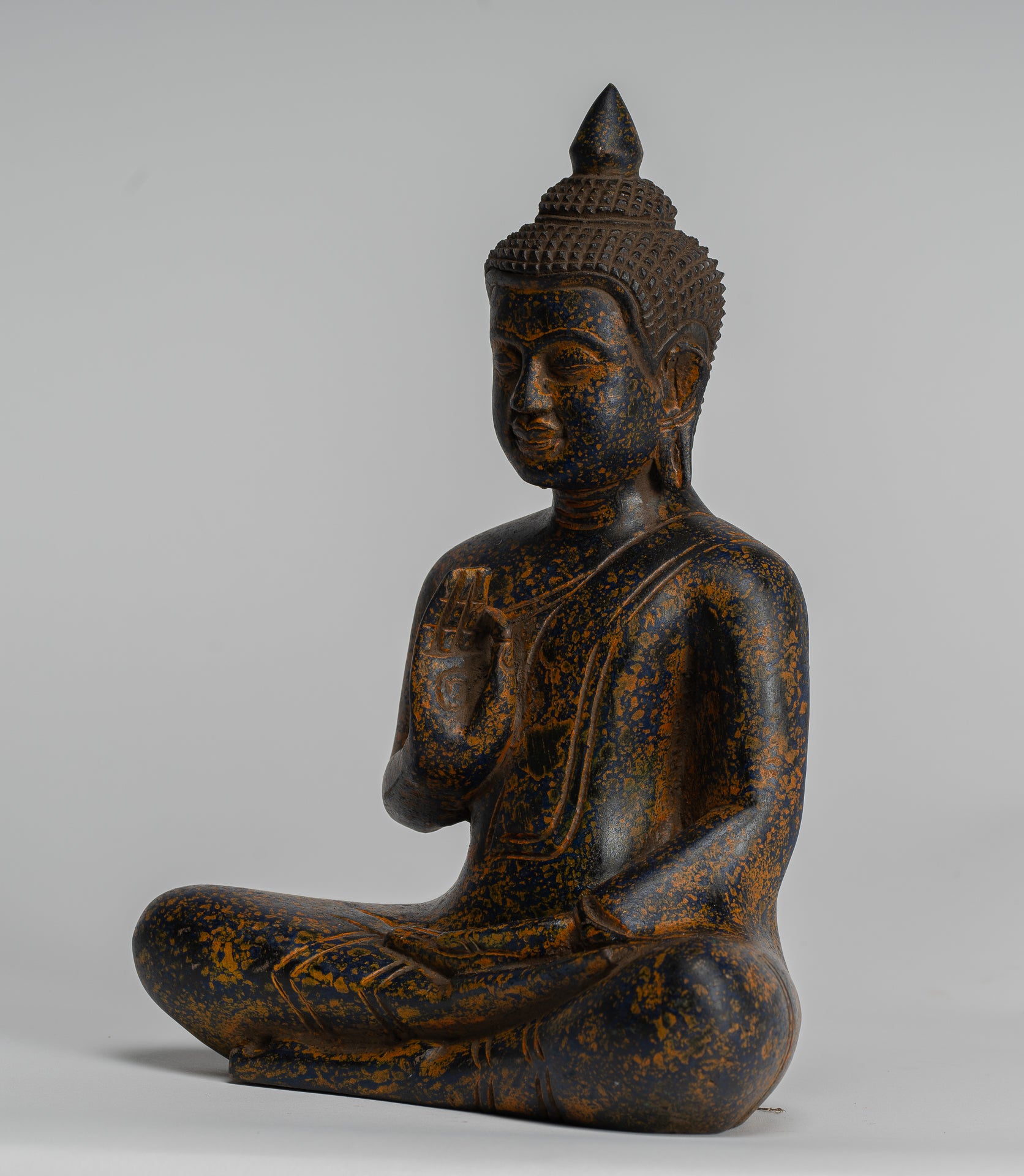 Statue Buddha - Antique Khmer in stile Cambogia Statue Buddha seduta Insegnamento Mudra - 27 cm/11 "