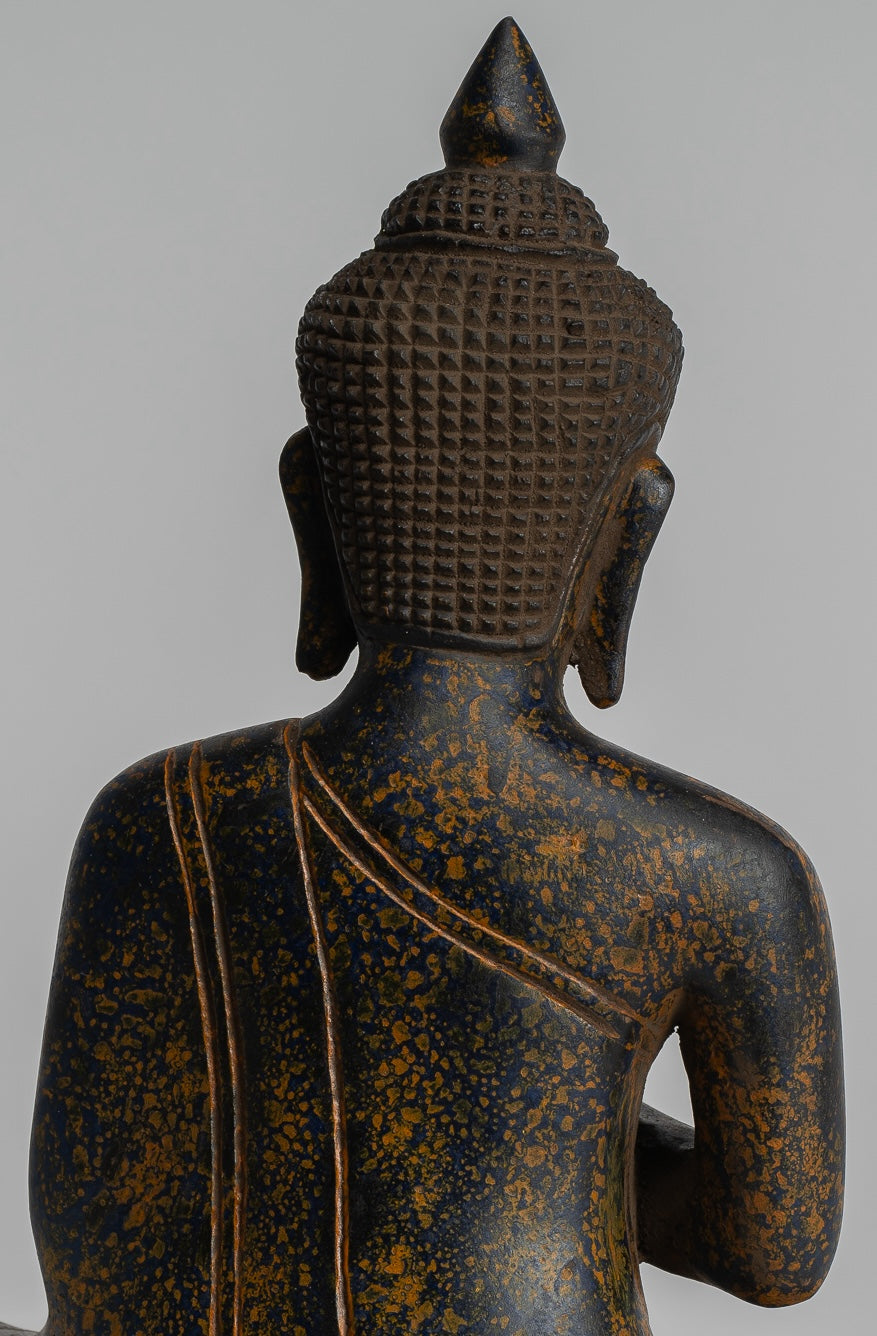 Statue Buddha - Antique Khmer in stile Cambogia Statue Buddha seduta Insegnamento Mudra - 27 cm/11 "
