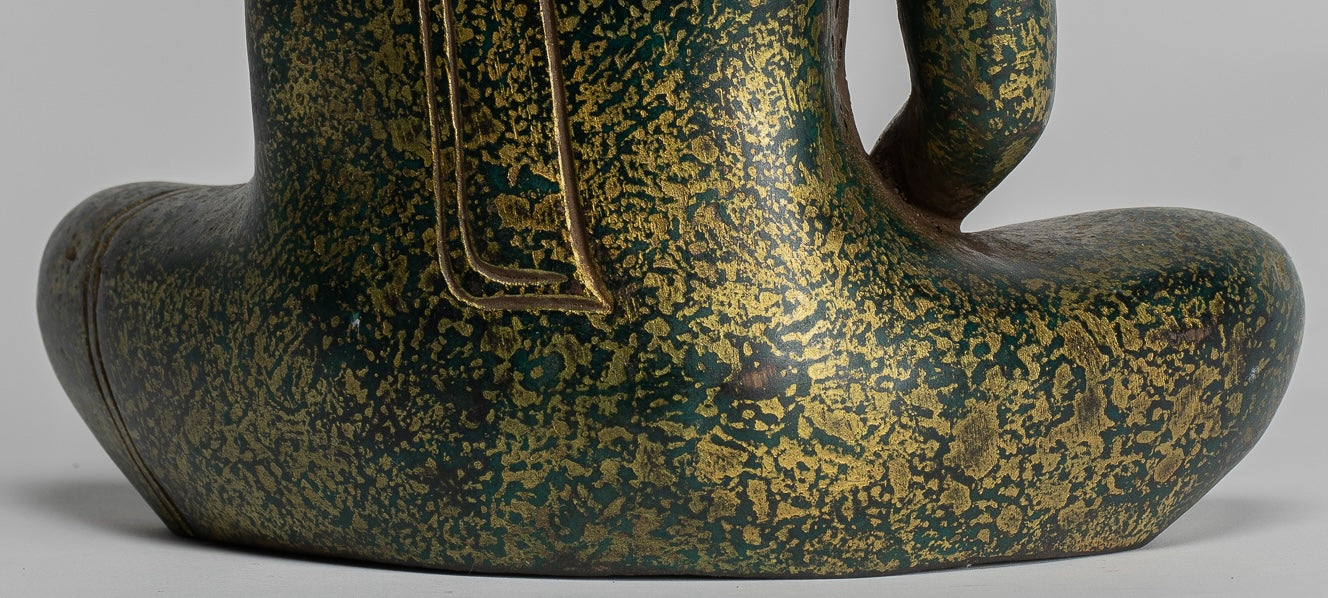 Buddha Sculpture - Antique Khmer Style Wood Seated Buddha Statue Dhyana Meditation Mudra - 28cm/11"