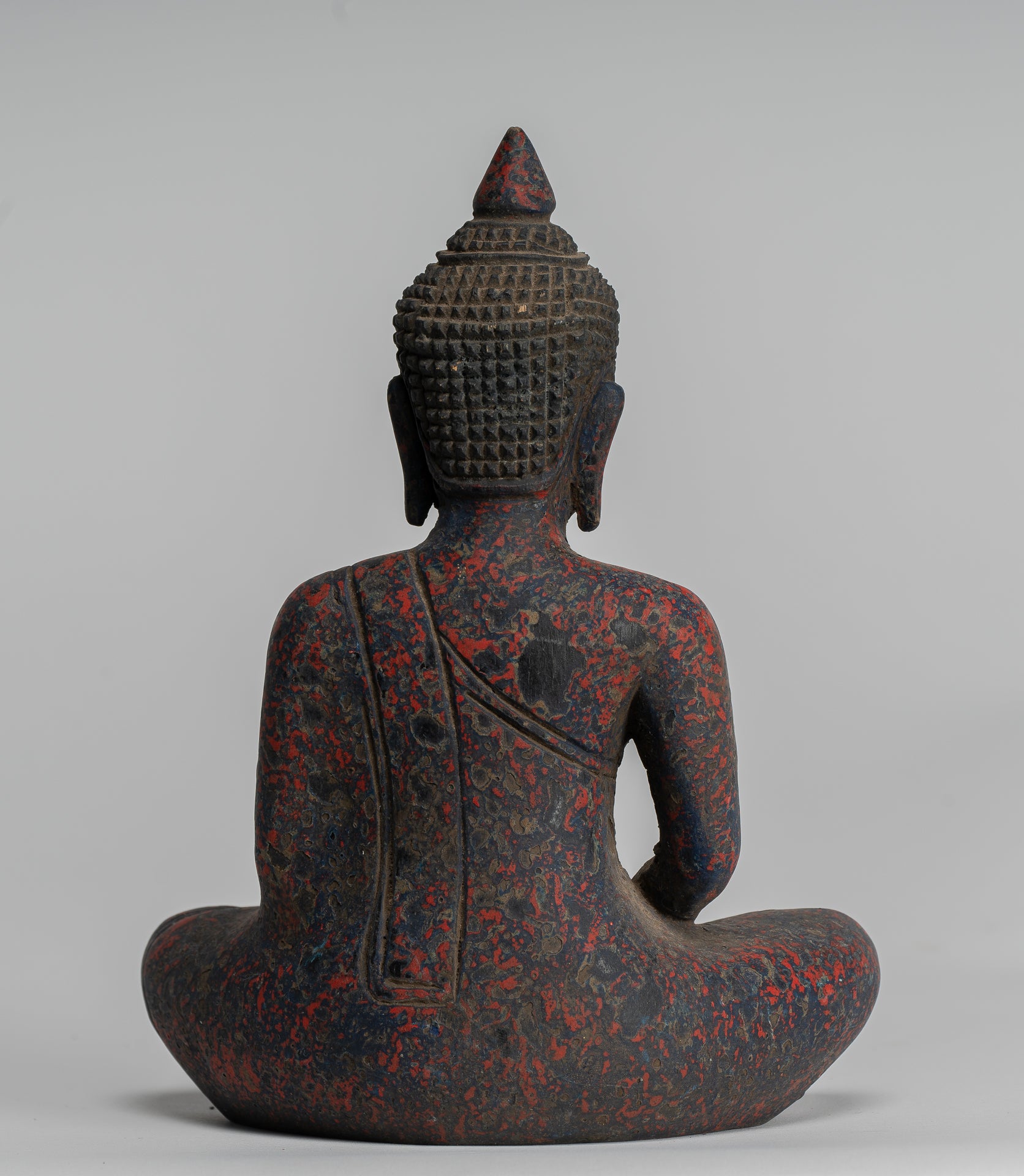 Buddha Sculpture - Antique Khmer Style Wood Seated Buddha Statue Dhyana Meditation Mudra - 21cm/8"