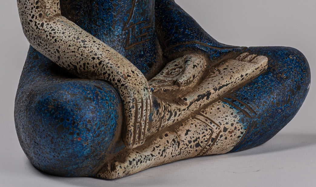 Buddha-Statue - Antiker Khmer-Stil Südostasien, sitzende Erleuchtungs-Buddha-Statue aus Holz - 32 cm